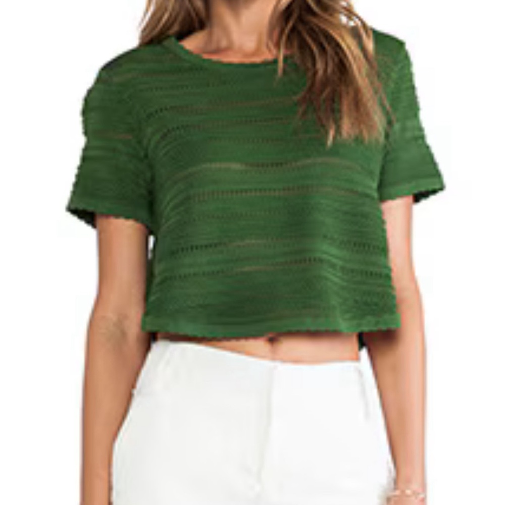 TORN BY RONNY KOBO // lena green textured short sleeved crop top